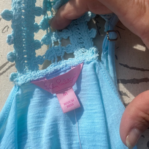 NWT Lilly Pulitzer Nya Tank Top/ Serene blue with fringe tassels/crochet t-back - Picture 9 of 10